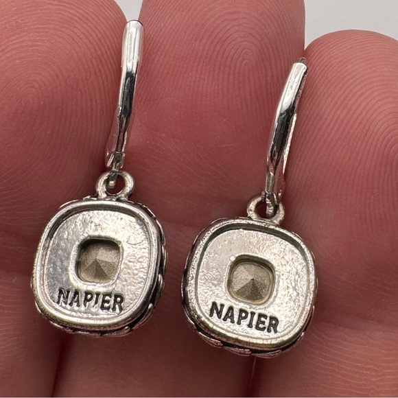 Napier Silver Tone Cushion Cut Crystal Drop Earrings – 0.5” - Picture 4 of 6